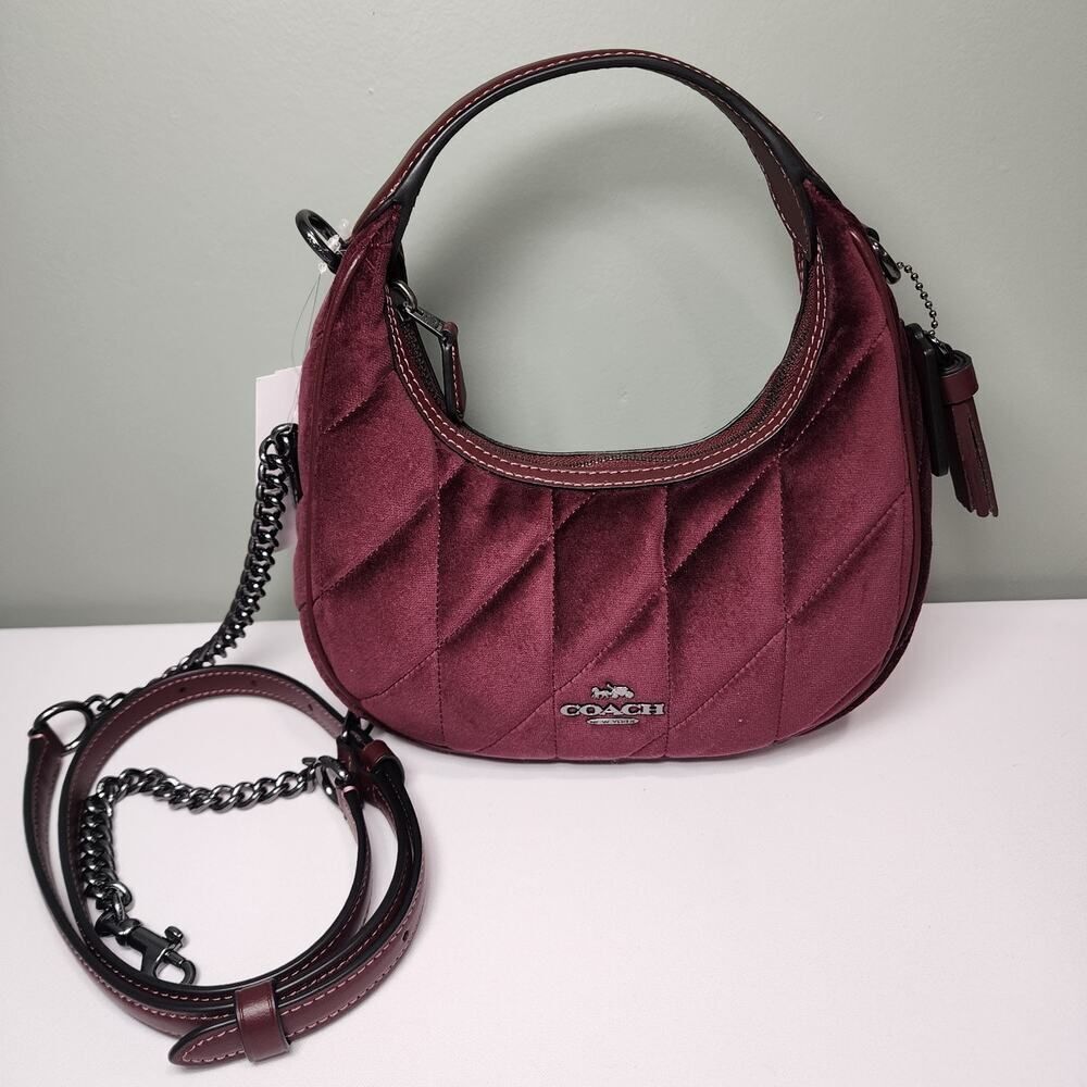 NWT Coach CCE61 Carmen Mini Crossbody Bag Quilting Velvet/Gunmetal/Burgundy